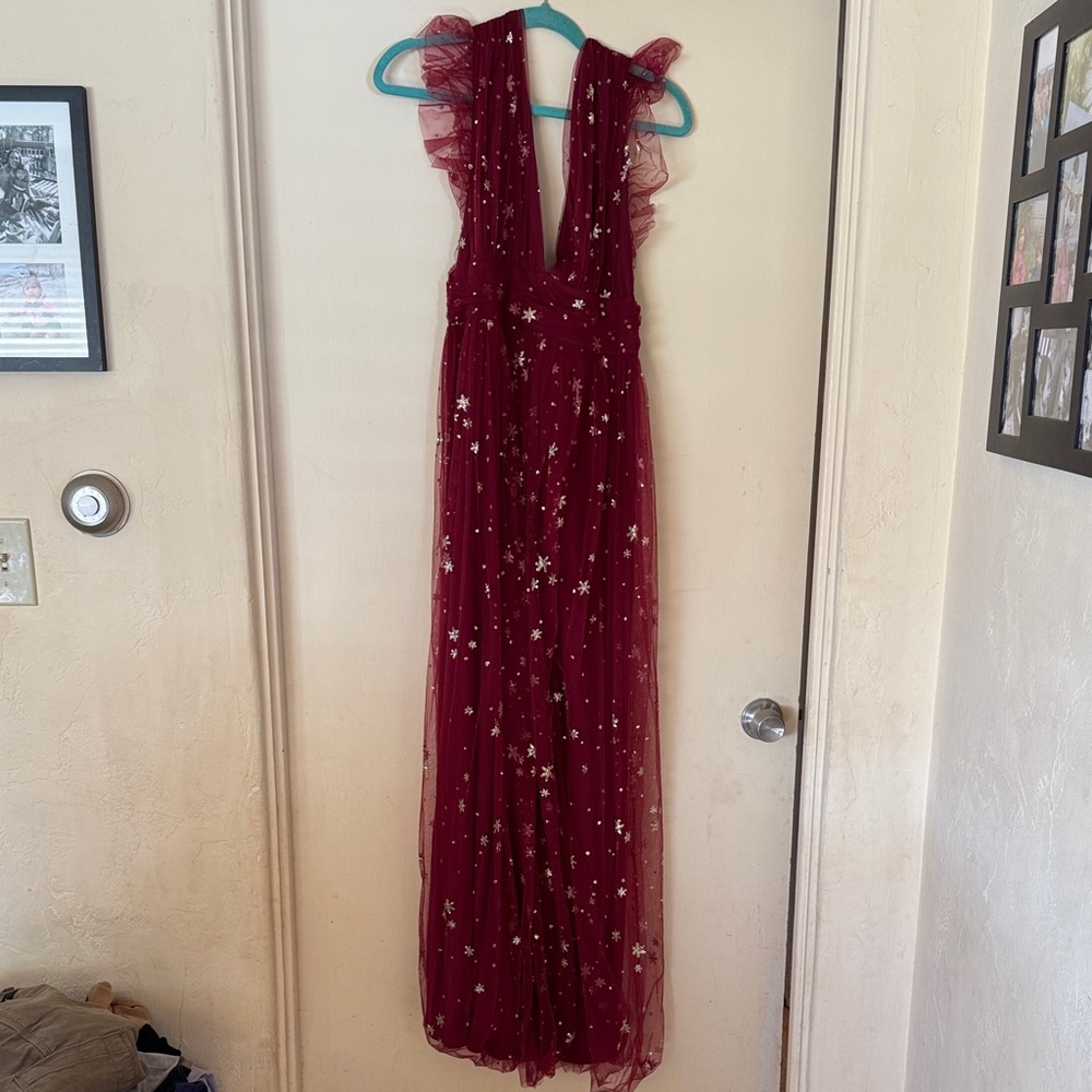 Elegant Burgundy Starry Evening Gown
